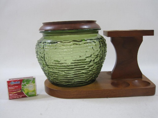 Fairfax Hardwood 4 Station Pipe Stand with Green Glass Humidor