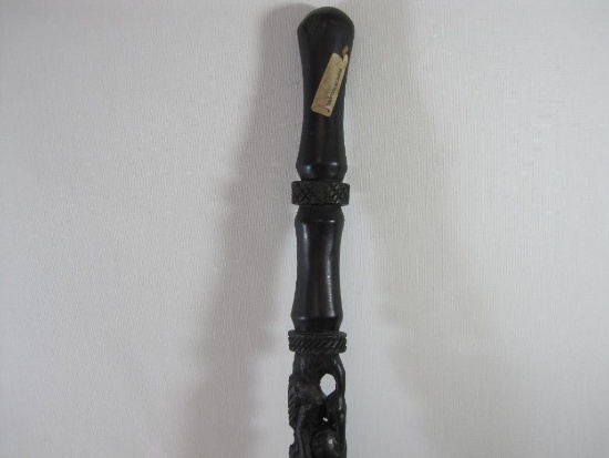 African Carved Ironwood Cane, Crane with Fish approx 35 inches, Made in Malawi