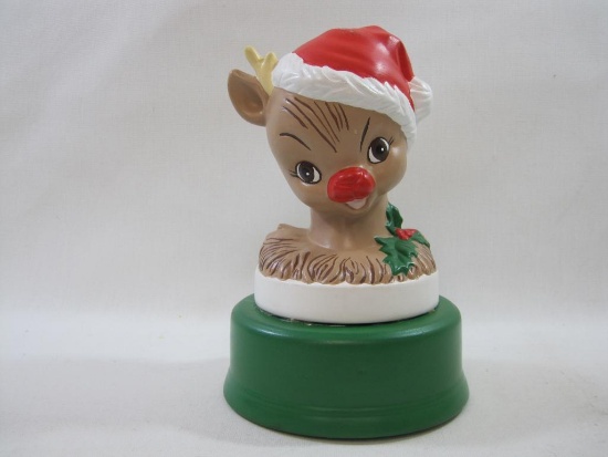 Rudolph Ceramic Music Player, Plays Rudolph The Red Nose Riendeer, approx 9 inch
