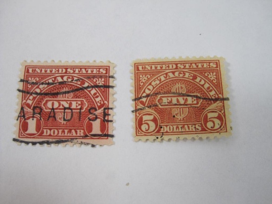 US Postage Stamps Postage Due 1930 Includes 1 Dollar Scott #J77, 5 Dollar #J78, hinged