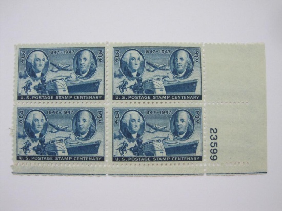 US Postage Stamps Block of Four 1947 US Postage Stamp Centenary 3 Cent, Scott #947