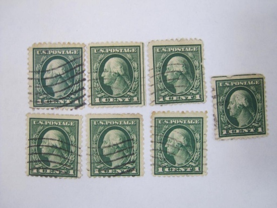 US Postage Stamps Seven 1917 Washington 1 Cent, Scott #498