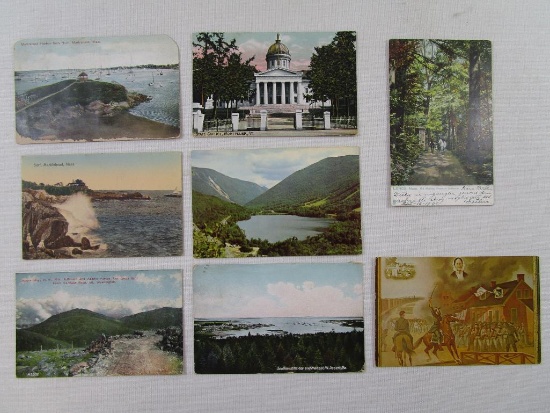 Eight Postcards including Lenox, Mass. 1906, Southwest Harbor, Me. 1908, Montpelier, Vt. 1909 and