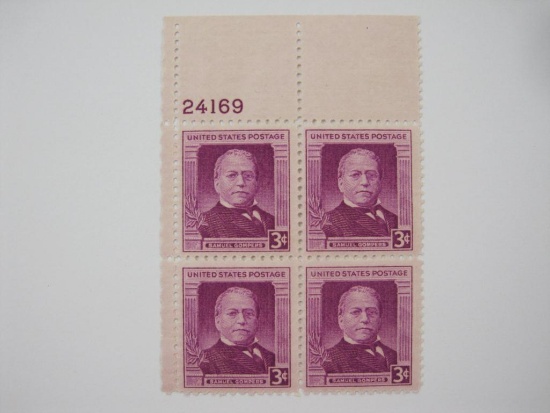 US Postage Stamps Block of Four 1950 Samuel Gompers 3 Cent, Scott #988