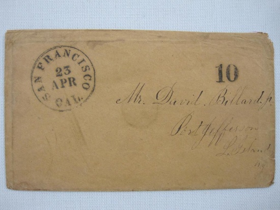 Stampless Cover San Francisco CA to Port Jefferson NY, April 23, Black 10