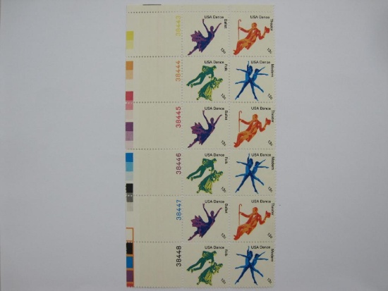 Block of 12 1978 13-cent American Dance Postage Stamps, Scott #s 1749-52