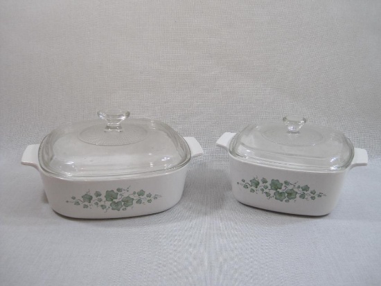 Set of 2 Corning Ware/Pyrex Callaway Ivy Pattern Casserole Dishes with Lids, 1.5 L and 2 L, 6 lbs 11