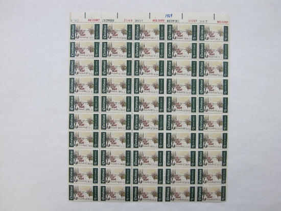 US Postage Stamps 1969 Winter Sunday Christmas 6 Cent, Full Sheet of 50, Scott #1384