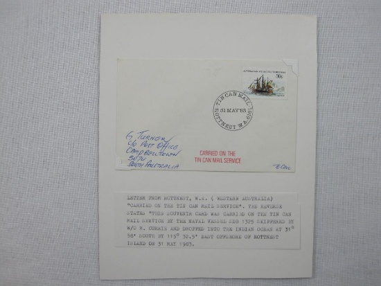 Letter From Rottnest Western Australia, Carried on the Tin Can Mail Service by the Naval Vessel SDB