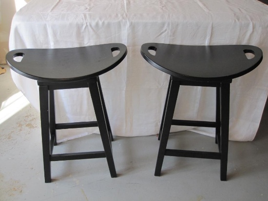Two Swivel Slung Black Restaurant Style Stools, 24 inches tall at the lowest point on seat - Seats