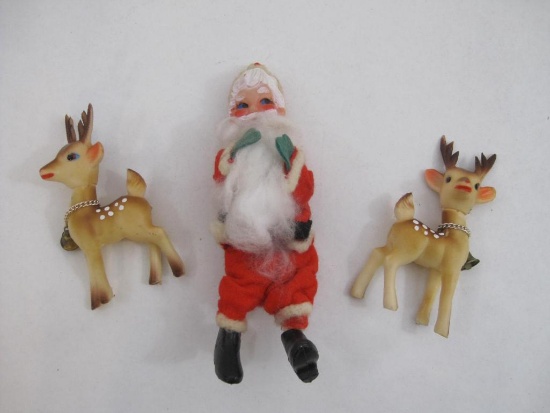 Two Vintage Japan Deer Rubber Figures and Sitting Santa, 2 oz