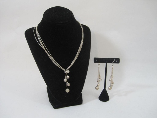 Sterling Silver Necklace and Earring Set, 31.0 g total weight