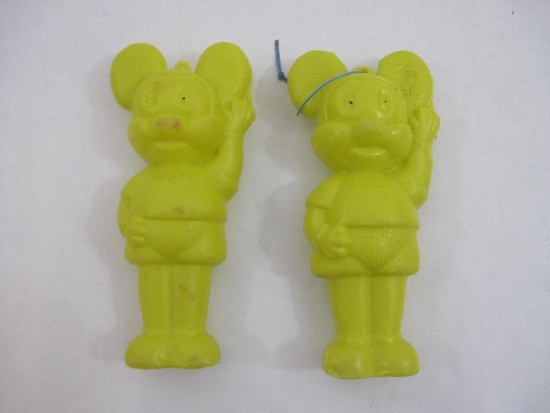 Two Vintage Molded Plastic Mickey House Ornaments/Figures, No. III, made in Hong Kong, 1 oz