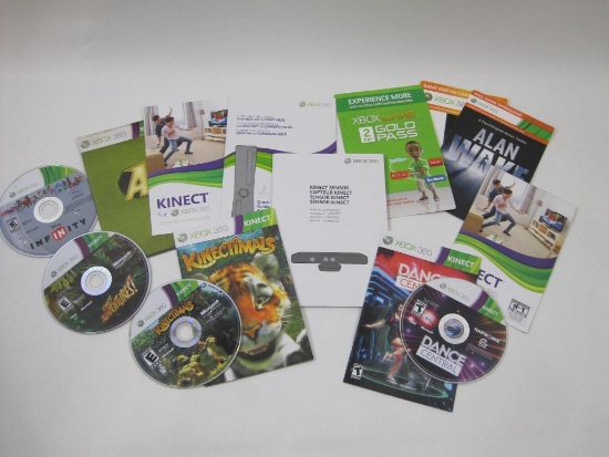 Four XBOX 360 Games and Assorted Booklets including Kinectimals, Kinect Adventures!, Disney