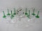 Eight Green Stem Wine Glasses, Made in France, with Three Glass Horderves Plate Covers and Irish