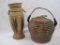 Two Woven Rattan Baskets, with Handles, One has Top