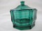 Green Glass Octagonal Covered Candy Bowl