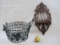 Wire Basket, Ivy Design, with Carved Wood Wall Shelf and Glass Apple Ornament