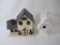 Two Birdhouses, Metal with Two Removable Roofs, and Wood with Rope Hanger
