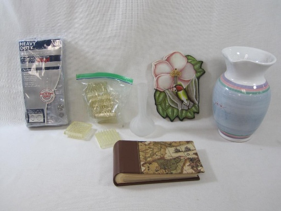 Household Items Includes Caleca Pottery Pitcher, Vinyl Shower Curtain, Hummingbird Switch Plate, and