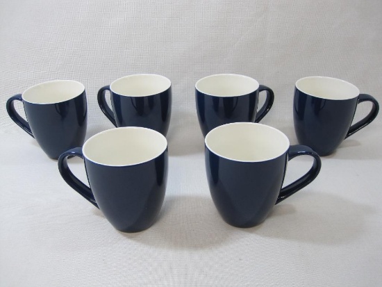 Set of Six Coffee Cups, Blue, Bistro Professional China Porcelain, by Amuse Home