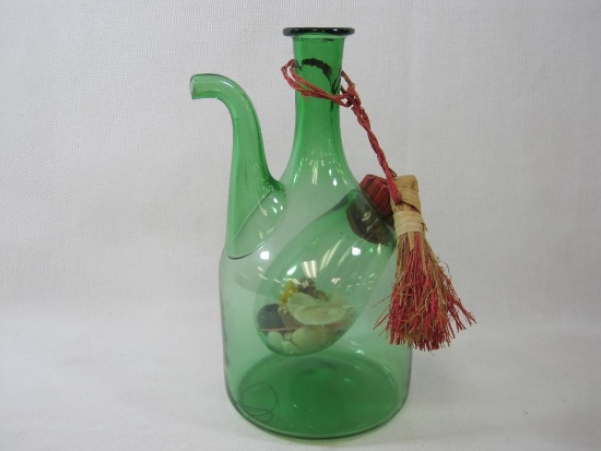 Green Glass Wine Carafe with Ice Chamber