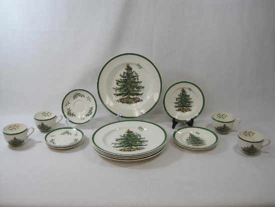 Spode Holiday Christmas Tree Plates, Cups, and Saucers, Contents as Pictured
