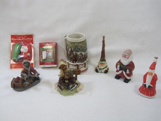 Holiday Decorative Items Includes Budweiser Clydesdales Mug, Boyd's Bears Thin Ice Skaters, Crinkle