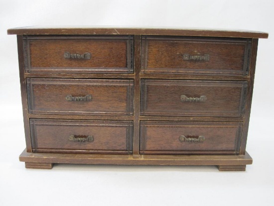 Musical Wooden Jewelry Box, 6 Felt Lined Drawers