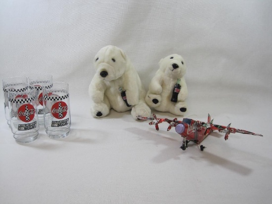 Coca-Cola Memorabilia Includes Nascar Tumblers, 2 Plush Collection Polar Bears, and Handmade