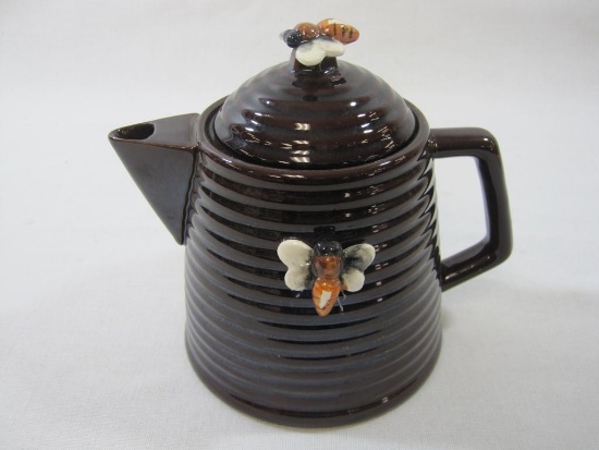 Dark Brown Glazed Ceramic Pottery Beehive Teapot