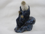 Chinese Pottery, Glazed Mud Man, Old Man Sitting on a Rock