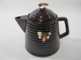 Dark Brown Glazed Ceramic Pottery Beehive Teapot