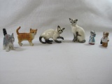 Six Ceramic Figurines Includes Enesco Dr. Bear, Siamese Cats, Hallmark Cards Cat Holiday Ornament