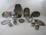 Metal Service Ware, Serving Plates of Various sizes and Patterns, Teapots and Creamers