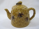 Honey Brown Glazed Ceramic Beehive Teapot