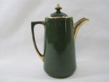 Green with Gold Accents Ceramic Teapot, Marked SPM Crest