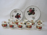 Teacups and Plates with Antique Fruit Patterns and Goldtone Rimby Queen's Fine Bone China, Made in