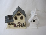 Two Birdhouses, Metal with Two Removable Roofs, and Wood with Rope Hanger