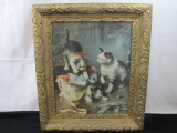 Framed Print, Mischievous Kittens by Carl Reicher, approx 26 inches x 20 inches