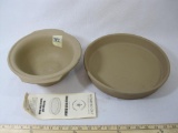 Pampered Chef Stoneware Baking Pans, Deep Dish Baker and Handled Deep Bowl