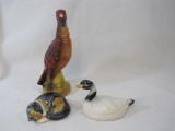 Wild Turkey Decanter, Sleeping Cat and Duck Ceramic Figures