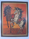 Prancing Horses 3D Painted Framed Art, approx 45 x 35 inches