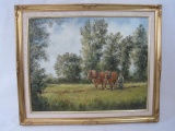 Framed Original Oil Painting, Suffolk Punches by Artist Julie Johnson, approx 16x20 inches