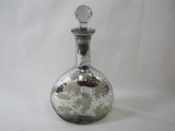 Mercury Glass Decanter with Cut Glass Flowers and Glass Stopper