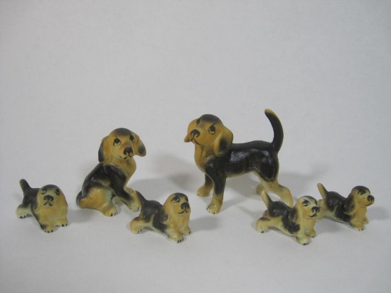 Six-Piece Ceramic Hound Dog Family, 2 oz