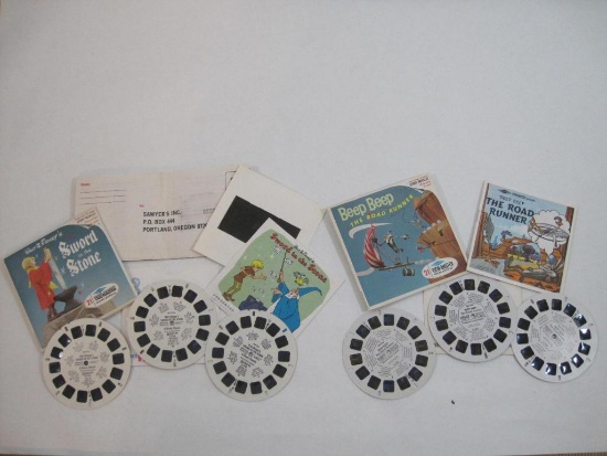Two Vintage Sawyers View-Master Reel Sets: Walt Disney's Sword in the Stone and Beep Beep The Road