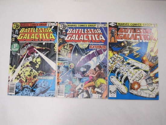 Battlestar Galactica V1 1, 2 (Mar-Apr 1979) and 13 (Mar 1980), Three Comics by Marvel Comics Group,