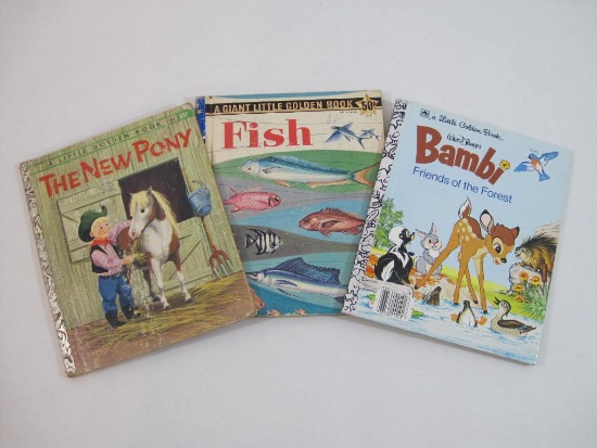 Three Vintage Little Golden Books: The New Pony, Fish, and Bambi