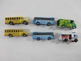 Six Diecast Trucks by Matchbox and Hot Wheels, Includes Buses, Box Truck and Truck Camper, 13oz